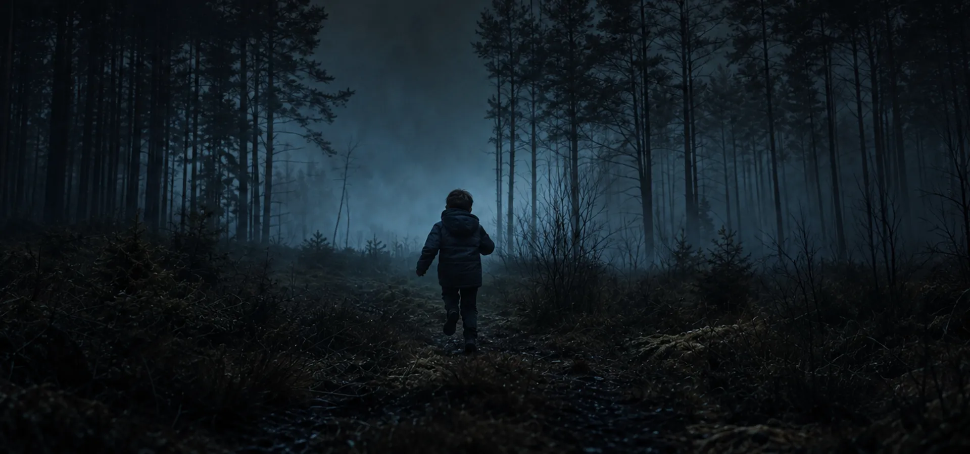 En person som står mitt i skogen på natten.